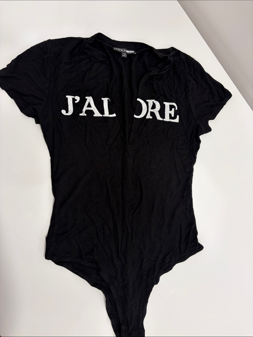 Fashion Nova Black J'Adore Graphic Bodysuit